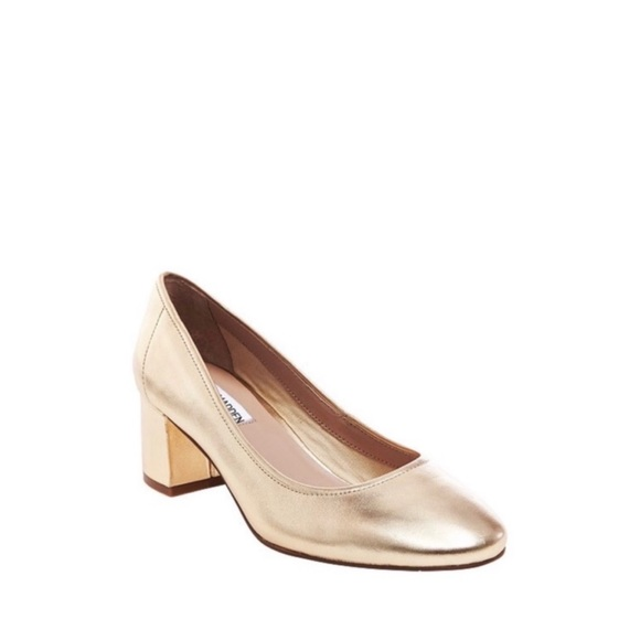 Steve Madden Tomorrow Gold Metallic Leather Block Heels Pumps 6.5‎ - Picture 1 of 14